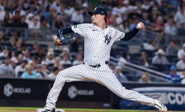 New York Yankees pitcher Max Fried throws in the third inning during the second baseball game of a doubleheader against the Boston Red Sox, Saturday, Aug. 29, 2026, in New York. (AP Photo/Corey Sipkin)