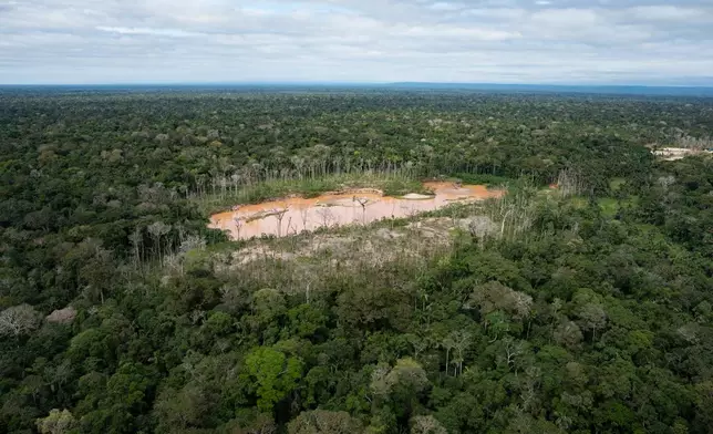 Deforestation from illegal mining is visible in the Tambopata National Reserve in Puerto Maldonado, Peru, Tuesday, Aug. 11, 2026. (AP Photo/Guadalupe Pardo)