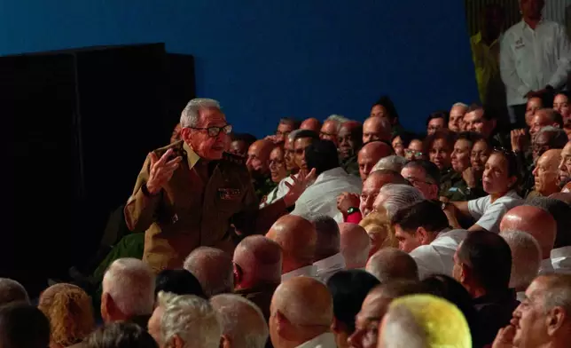 Cuban leader Raul Castro speaks during a gala commemorating the 100th anniversary of his brother Fidel Castro’s birth at the Karl Marx theater in Havana, Cuba, Thursday, Aug. 13, 2026. (AP Photo/Ramon Espinosa)