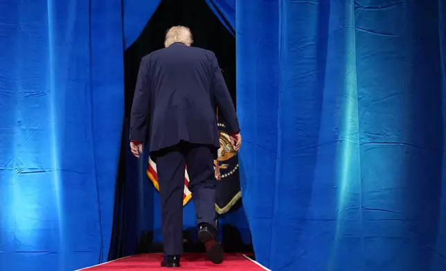 President Donald Trump departs after speaking at an event at the Red Rock Casino Resort and Spa in Las Vegas, Wednesday, Aug. 5, 2026. (AP Photo/Mark Schiefelbein)