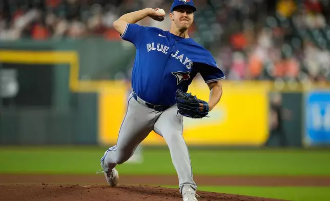 Toronto Blue Jays starting pitcher Jameson Taillon throws during the first inning of a baseball game against the Houston Astros in Houston, Wednesday, Aug. 5, 2026. (AP Photo/Ashley Landis)