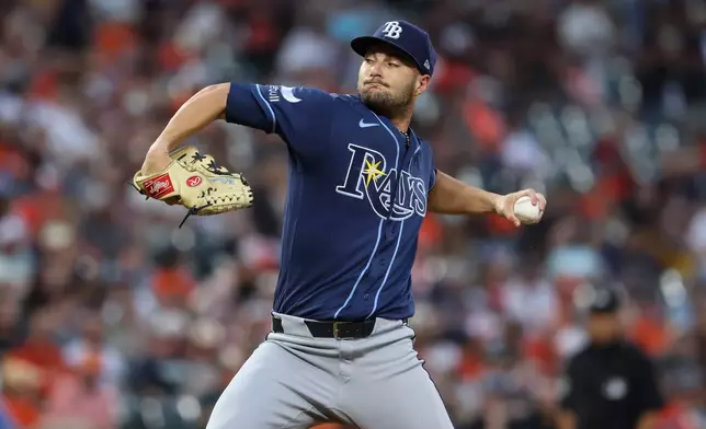 Tampa Bay Rays pitcher Shane McClanahan throws during the second inning of baseball game against the Baltimore Orioles in Baltimore, Saturday, Aug. 22, 2026. (AP Photo/Terrance Williams)