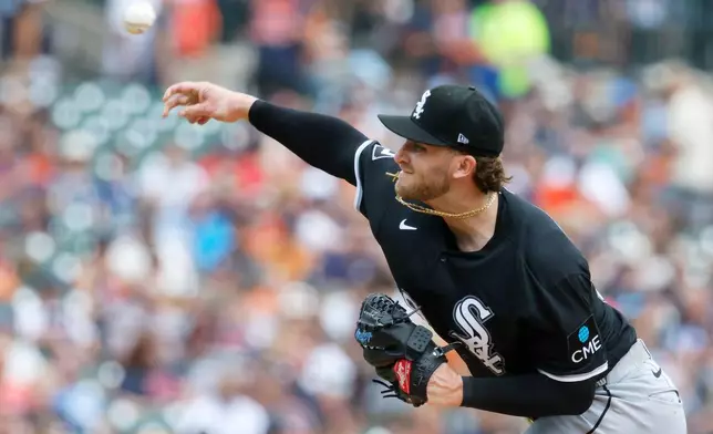 Chicago White Sox's Sean Burke pitches against the Detroit Tigers during the first inning of a baseball game Sunday, Aug. 16, 2026, in Detroit. (AP Photo/Duane Burleson)