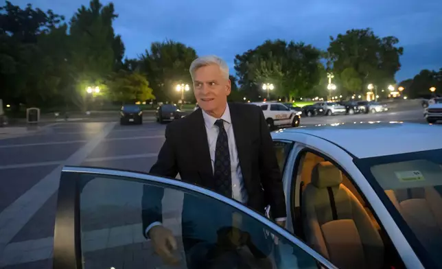 Sen. Bill Cassidy, R-La., departs the U.S. Capitol prior to a confirmation vote for acting Attorney General Todd Blanche, Friday, Aug 7, 2026, in Washington. (AP Photo/Rod Lamkey, Jr.)