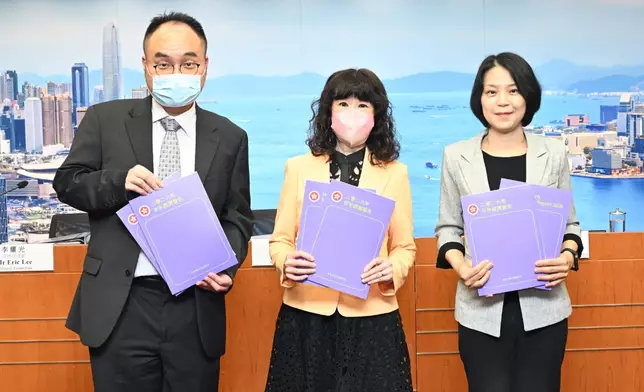The Government Economist, Ms Irina Fan (centre), presents the Half-yearly Economic Report 2026 at a press conference today (August 14). Also present are Principal Economist Mr Eric Lee (left) and Assistant Commissioner for Census and Statistics Ms Edith Chan (right). Source: HKSAR Government Press Releases