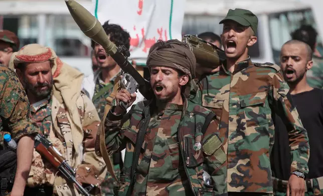Yemen's Houthi rebels march during a mobilization campaign in Sanaa, Yemen, Thursday, Sept. 10, 2026. (AP Photo)