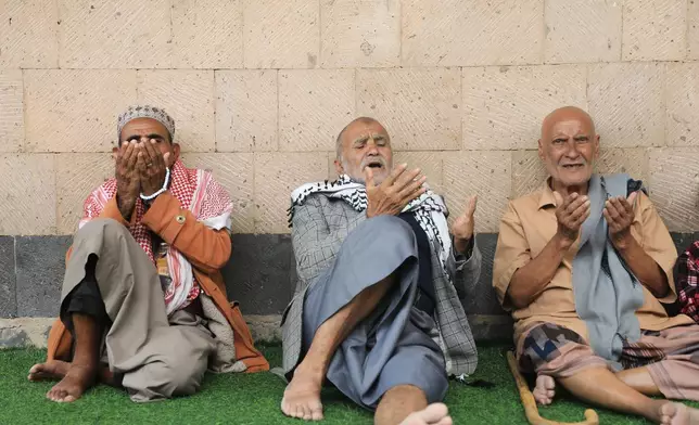 Worshippers pray at Al Shamy mosque in Sanaa, Yemen, Friday, Sept. 11, 2026. (AP Photo/Osamah Abdulrahman)