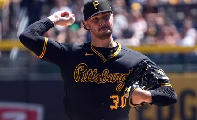 Pittsburgh Pirates pitcher Paul Skenes delivers against the Los Angeles Angels during the first inning of a baseball game in Pittsburgh, Sunday, Sept. 6, 2026. (AP Photo/Tom E. Puskar)