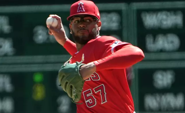 Los Angeles Angels pitcher Walbert Ureña delivers against the Pittsburgh Pirates during the first inning of a baseball game in Pittsburgh, Sunday, Sept. 6, 2026. (AP Photo/Tom E. Puskar)