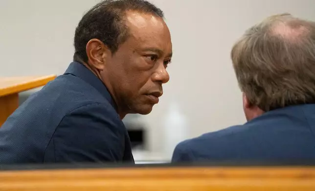 Tiger Woods appears in County Judge Darren Steele's courtroom for a plea hearing from an arrest in March, at the Martin County Courthouse in Stuart, Fla., Wednesday, Sept. 2, 2026. (Crystal Vander Weit/Treasure Coast Newspapers via AP, Pool)