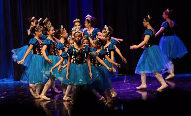 Dancers from Baghdad Ballet Academy perform in a production titled "Mermaid" at Al-Sinbad Theater in Baghdad, Iraq, Friday, Sept. 25, 2026. (AP Photo/Hadi Mizban)
