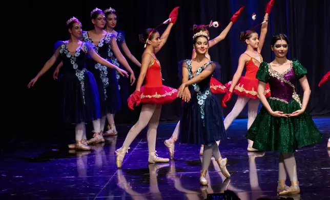 Dancers from Baghdad Ballet Academy perform in a production titled "Mermaid" at Al-Sinbad Theater in Baghdad, Iraq, Friday, Sept. 25, 2026. (AP Photo/Hadi Mizban)
