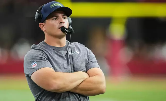 Seattle Seahawks head coach Mike Macdonald looks on during the second half of an NFL football game against the Arizona Cardinals in Glendale, Ariz., Sunday, Sept. 20, 2026. (AP Photo/Rick Scuteri)