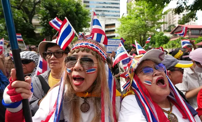 Protesters gather for a demonstration demanding an end to alleged land-grabbing by foreigners, in front of Israeli Embassy in Bangkok, Thailand, Thursday, Sept. 10, 2026. (AP Photo/Sakchai Lalit)