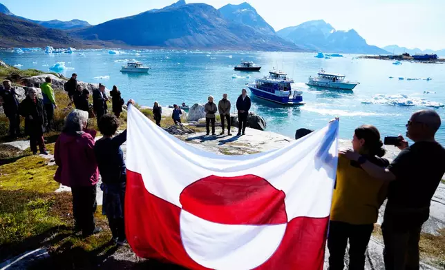 FILE - Denmark's Prime Minister Mette Frederiksen, Greenland's government leader Jens-Frederik Nielsen, and President of the European Commission Ursula von der Leyen visit Qoornoq, Greenland on Sept. 6, 2026. (Mads Claus Rasmussen/Ritzau Scanpix via AP, File)