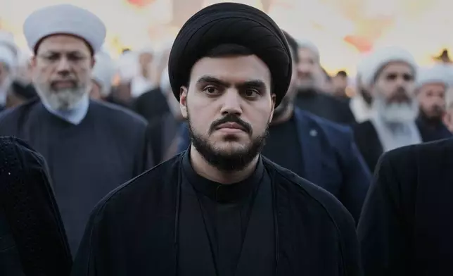 Mohammed Mahdi Nasrallah, the son of slaine Hezbollah leader Hassan Nasrallah, attends a ceremony marking the second anniversary of the assassination of his father, who was killed in Israeli airstrikes, at Nasrallah's shrine in Beirut, Lebanon, Sunday, Sept. 27, 2026. (AP Photo/Bilal Hussein)