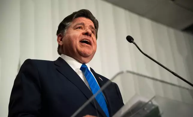 Illinois Gov. JB Pritzker speaks at a Texas Democratic Party press conference ahead of the Republican National Convention, Wednesday, Sept. 9, 2026, in Dallas. (AP Photo/Gabriela Passos)