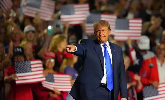 President Donald Trump gestures as he finishes his speech at the Republican convention Wednesday, Sept. 9, 2026, in Dallas. (AP Photo/Julio Cortez)