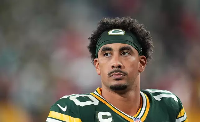 Green Bay Packers' Jordan Love walks off the field after an NFL football game against the Atlanta Falcons in Green Bay, Wis., Thursday, Sept. 24, 2026. (AP Photo/Abbie Parr)