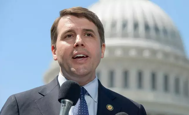 FILE - Rep. Chris Pappas, D-N.H., speaks during a news conference at the Capitol, April 29, 2025, in Washington. (AP Photo/Rod Lamkey, Jr., File)