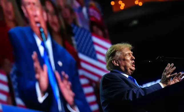 President Donald Trump speaks at the Republican convention, Wednesday, Sept. 9, 2026, in Dallas. (AP Photo/Julia Demaree Nikhinson)