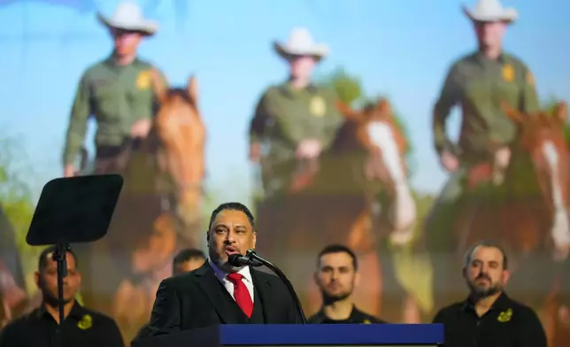 Paul Perez, president of the National Border Patrol Council, speaks at the Republican convention Wednesday, Sept. 9, 2026, in Dallas. (AP Photo/Julio Cortez)