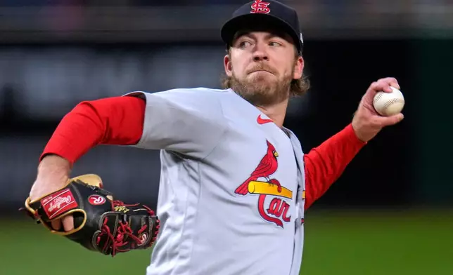 St. Louis Cardinals pitcher Matthew Liberatore delivers during the first inning of a baseball game against the Pittsburgh Pirates in Pittsburgh, Wednesday, Sept. 23, 2026. (AP Photo/Gene J. Puskar)