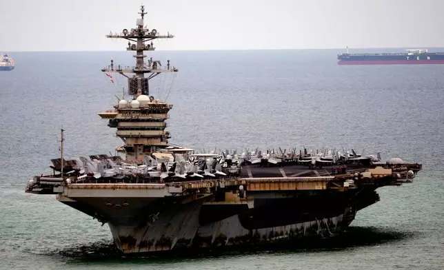 The U.S. Navy aircraft carrier USS Abraham Lincoln arrives at the port in Laem Chabang, Chonburi, Thailand, Wednesday, Sept. 2, 2026. (AP Photo/Sakchai Lalit)