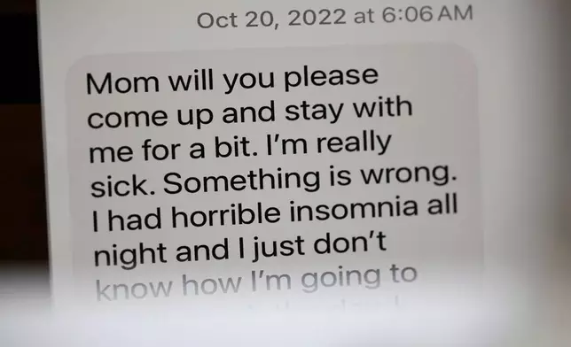 A text message Lindsay Clancy sent her mom is presented during closing arguments in her murder trial at Plymouth Superior Court in Plymouth, Mass., Thursday, Aug. 27, 2026. (Greg Derr/The Patriot Ledger via AP, Pool)