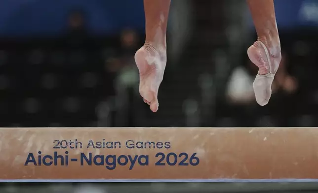 Philippines' Levi Ruivivar performs for balance beam during the women's artistic gymnastics all-around qualification at the Asian Games in Nagoya, Japan, Tuesday, Sept. 22, 2026. (AP Photo/Lee Jin-man)