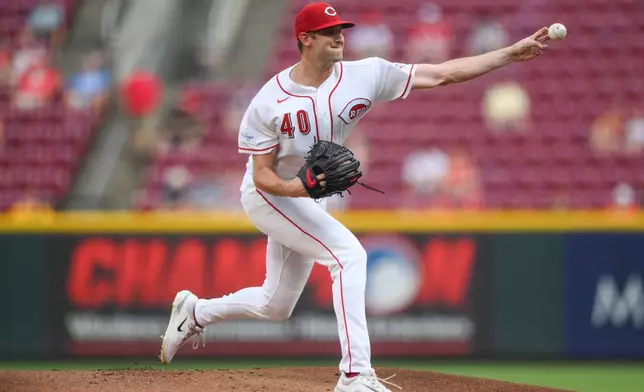 Cincinnati Reds' Nick Lodolo pitches during the first inning of a baseball game against the San Diego Padres, Tuesday, Sept. 1, 2026, in Cincinnati. (AP Photo/Tanner Pearson)