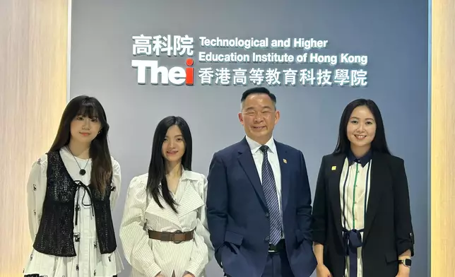 From left to right: Ms. Janet Chan, a student in the Bachelor of Arts (Honours) in Fashion Design programme at ThEi, Ms. Rainbow Lee, a graduate of the Bachelor of Arts (Honours) in Fashion Design programme at THEi, Professor Alan Lau, President of THEi, Ms. Jenny Cheung, Assistant Professor of the Department of Design and Architecture at THEi, Photo by Bastille Post