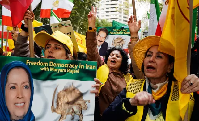 Demonstrators against the Iranian regime protest outside of the United Nations headquarters during the 81st session of the United Nations General Assembly, Wednesday, Sept. 23, 2026, in New York. (AP Photo/Madison Swart)