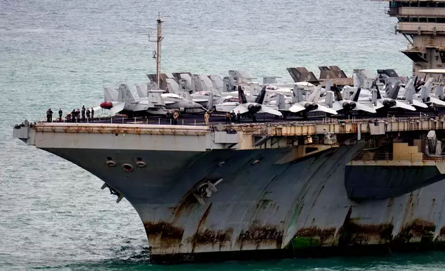 The U.S. Navy aircraft carrier USS Abraham Lincoln arrives at the port in Laem Chabang, Chonburi, Thailand, Wednesday, Sept. 2, 2026. (AP Photo/Sakchai Lalit)