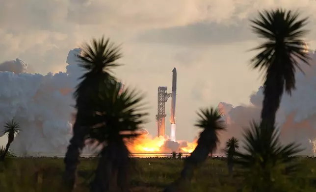 SpaceX's mega rocket Starship lifts off for a test flight from Starbase, Texas, Monday, Sept. 28, 2026. (AP Photo/Eric Gay)