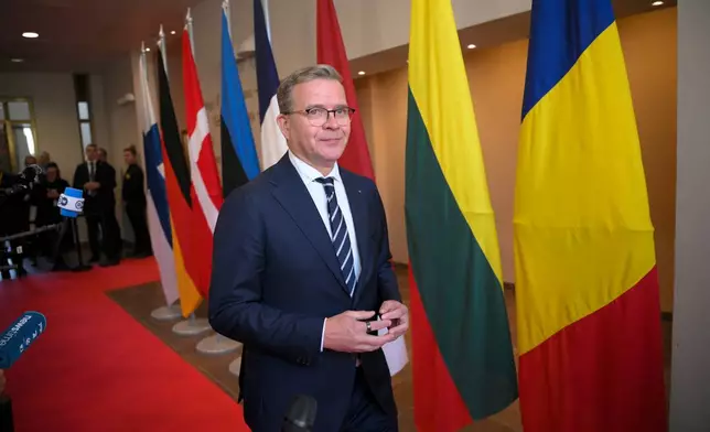 Finnish Prime Minister Petteri Orpo arrives ahead of the European Arctic Summit in Rovaniemi, Finland, Monday, Sept. 14, 2026. (Jouni Porsanger/Lehtikuva via AP)