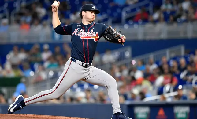 Atlanta Braves pitcher JR Ritchie throws during the first inning of a baseball game against the Miami Marlins, Sunday, Sept. 27, 2026, in Miami. (AP Photo/Michael Laughlin)