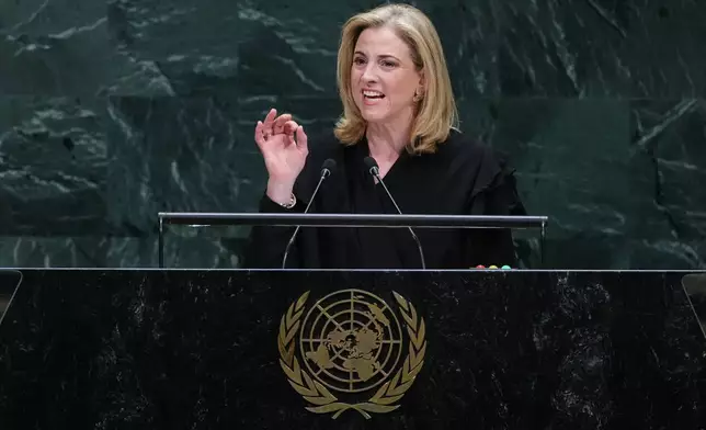 Austrian Foreign Minister Beate Meinl-Reisinger addresses the 81st session of the United Nations General Assembly at U.N. headquarters Thursday, Sept. 24, 2026. (AP Photo/Frank Franklin II)