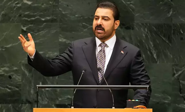 Iraq's Prime Minister Ali al-Zaidi speaks during the 81st session of the United Nations General Assembly at United Nations headquarters, Friday, Sept. 25, 2026. (AP Photo/Seth Wenig)