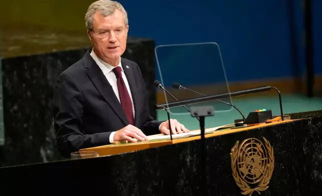 Monaco's Minister of State Christophe Mirmand speaks during the 81st session of the United Nations General Assembly at United Nations headquarters, Friday, Sept. 25, 2026. (AP Photo/Yuki Iwamura)