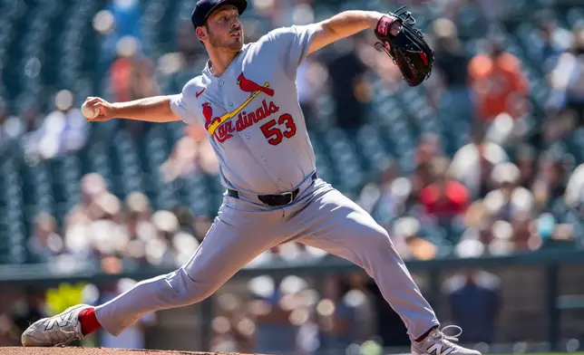 St. Louis Cardinals pitcher Andre Pallante (53) throws during the first inning of a baseball game against the San Francisco Giants in San Francisco, Wednesday, Sept. 9, 2026. (AP Photo/Nic Coury)