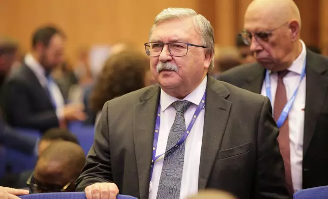 Russia's ambassador to the IAEA, Mikhail Ulyanov, is pictured during the annual General Conference of the International Atomic Energy Agency (IAEA) in Vienna, Austria, Monday, Sept. 14, 2026. (AP Photo/Heinz-Peter Bader)
