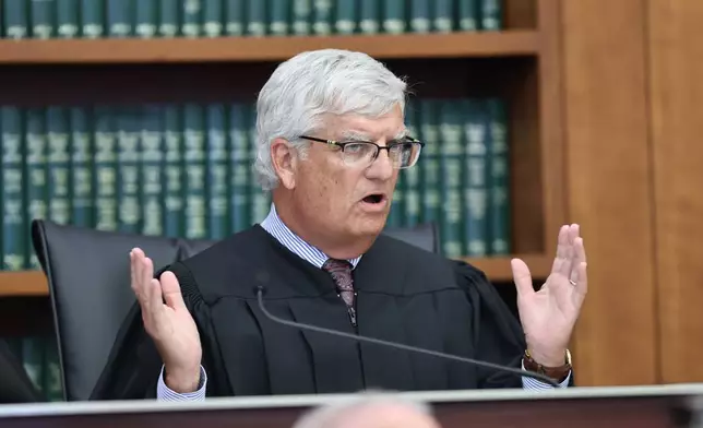 Judge William Sullivan indicates he was going to declare a mistrial before changing course and giving Lindsay Clancy's defense attorney one hour to appeal as the jury in the case has indicated they they are unable to reach a verdict on Friday, Sept. 4, 2026, in Plymouth, Mass. (Greg Derr/The Patriot Ledger via AP, Pool)