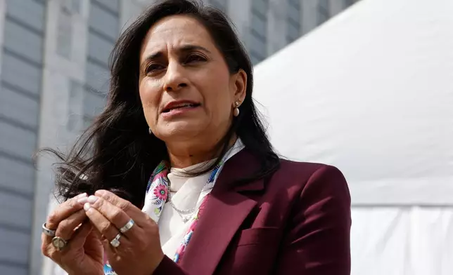 Canadian Foreign Minister Anita Anand speaks outside United Nations headquarters during the 81st session of the United Nations General Assembly, Tuesday, Sept. 22, 2026. (AP Photo/Stefan Jeremiah)