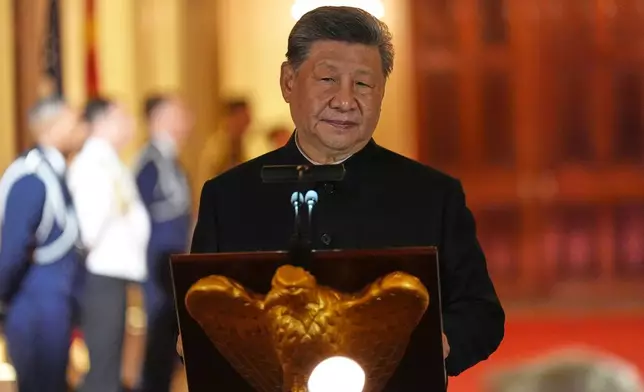 China's President Xi Jinping speaks during a State Dinner with President Donald Trump in the East Room of the White House, Thursday, Sept. 24, 2026, in Washington. (AP Photo/Alex Brandon)