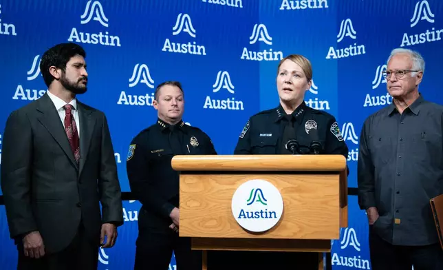 Austin Police Chief Lisa Davis speaks during a news conference at Austin City Hall, Sept. 20, 2026, after a federal immigration agent shot and wounded a man in North Austin, Texas (Sara Diggins/The San Antonio Express-News via AP)