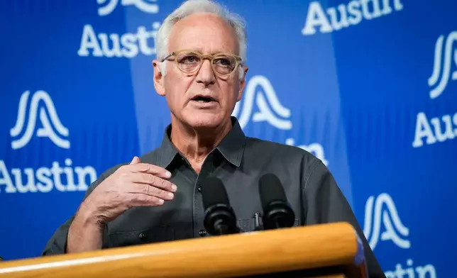 Austin Mayor Kirk Watson speaks during a news conference at Austin City Hall, Sept. 20, 2026, after a federal immigration agent shot and wounded a man in North Austin, Texas (Sara Diggins/The San Antonio Express-News via AP)