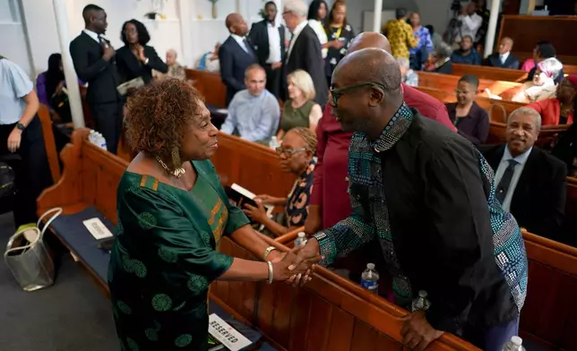 Jamaica's Minister of Culture, Gender, Entertainment and Sport, Olivia Grange, attends a service, in London, Sunday, Sept. 6, 2026. (AP Photo/Alberto Pezzali)