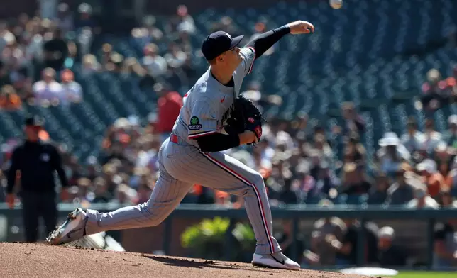 Minnesota Twins pitcher Connor Prielipp throws against the San Francisco Giants during the first inning of a baseball game in San Francisco, Wednesday, Sept. 23, 2026. (AP Photo/Jed Jacobsohn)