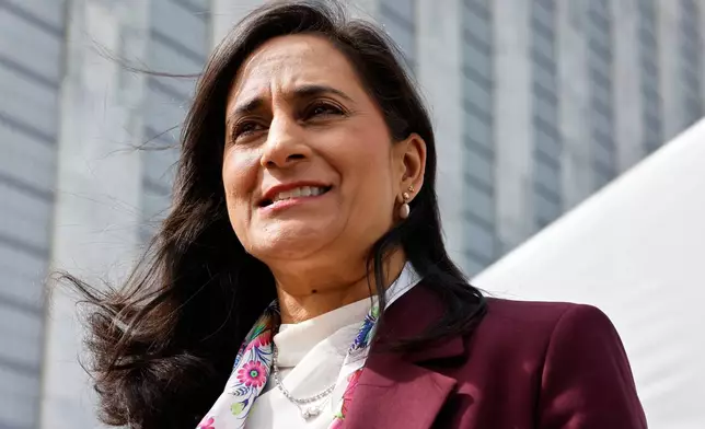 Canadian Foreign Minister Anita Anand speaks outside United Nations headquarters during the 81st session of the United Nations General Assembly, Tuesday, Sept. 22, 2026. (AP Photo/Stefan Jeremiah)